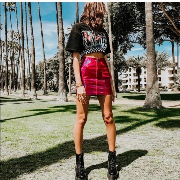 NWT Carmar Los Angeles Metallic Pink Zipper Skirt - Picture 10 of 12